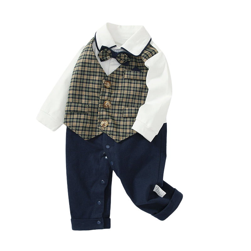 Baby Boys Checked Bow Jumpsuits Wholesale 220924121