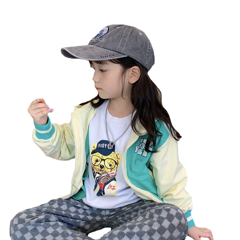 Baby Kid Girls Letters Color-blocking Jackets Outwears Wholesale 220924366