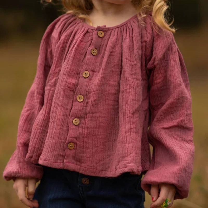 Baby Kid Girls Solid Color Blouses Wholesale 220924425