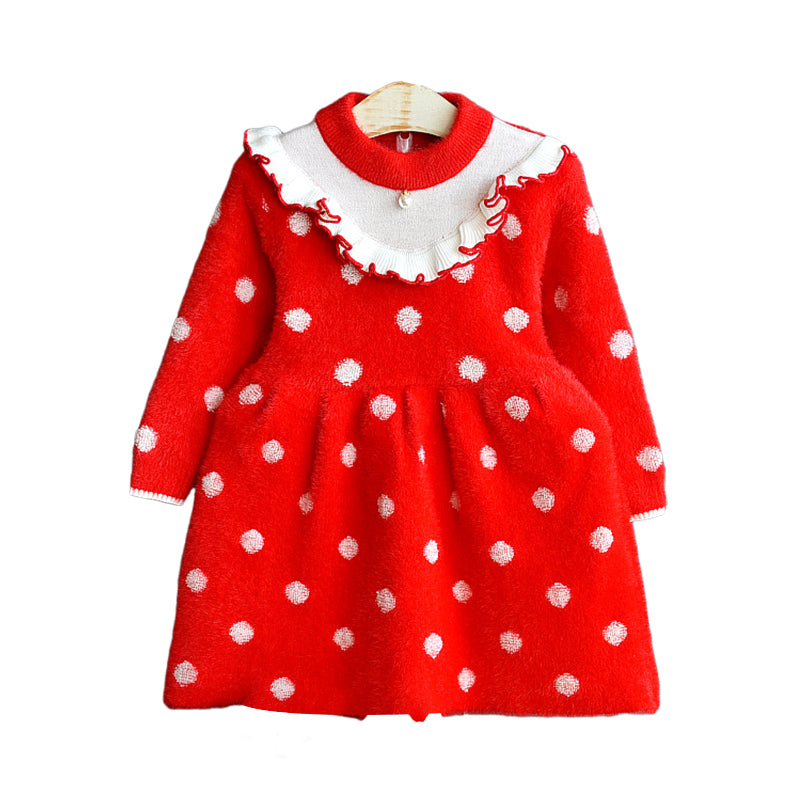 Baby Kid Girls Polka dots Crochet Print Dresses Wholesale 22092707
