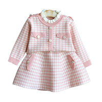 Load image into Gallery viewer, 2 Pieces Set Baby Kid Girls Houndstooth Cardigan And Skirts Wholesale 22092710
