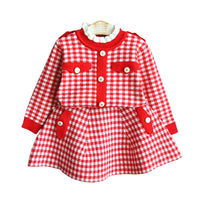 Load image into Gallery viewer, 2 Pieces Set Baby Kid Girls Houndstooth Cardigan And Skirts Wholesale 22092710
