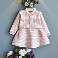 Load image into Gallery viewer, 2 Pieces Set Baby Kid Girls Houndstooth Cardigan And Skirts Wholesale 22092710
