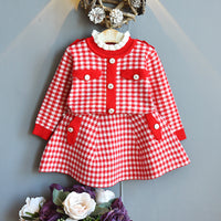 Load image into Gallery viewer, 2 Pieces Set Baby Kid Girls Houndstooth Cardigan And Skirts Wholesale 22092710
