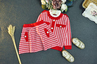 Load image into Gallery viewer, 2 Pieces Set Baby Kid Girls Houndstooth Cardigan And Skirts Wholesale 22092710
