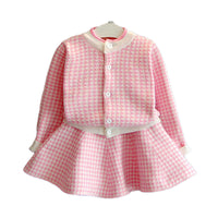 Load image into Gallery viewer, 2 Pieces Set Baby Kid Girls Houndstooth Cardigan And Skirts Wholesale 22092711
