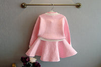Load image into Gallery viewer, 2 Pieces Set Baby Kid Girls Houndstooth Cardigan And Skirts Wholesale 22092711
