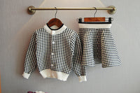 Load image into Gallery viewer, 2 Pieces Set Baby Kid Girls Houndstooth Cardigan And Skirts Wholesale 22092711
