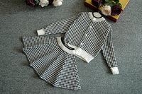 Load image into Gallery viewer, 2 Pieces Set Baby Kid Girls Houndstooth Cardigan And Skirts Wholesale 22092711
