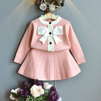 Load image into Gallery viewer, 2 Pieces Set Baby Kid Girls Bow Cardigan And Solid Color Skirts Wholesale 22092715
