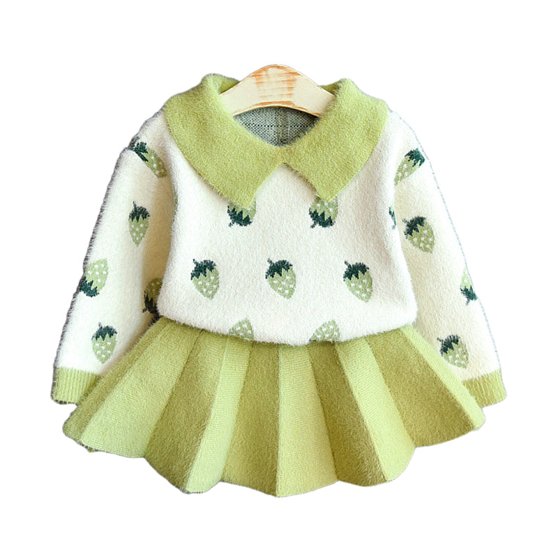2 Pieces Set Baby Kid Girls Fruit Crochet Sweaters And Solid Color Skirts Wholesale 22092718