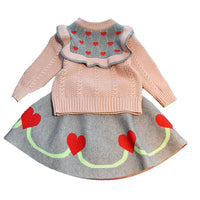 Load image into Gallery viewer, 2 Pieces Set Baby Kid Girls Valentine&#39;s Day Love heart Crochet Sweaters And Skirts Wholesale 220927200
