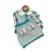 Load image into Gallery viewer, 2 Pieces Set Baby Kid Girls Checked Crochet Cardigan And Skirts Wholesale 220927242
