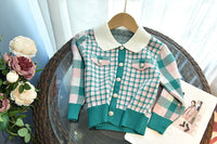 Load image into Gallery viewer, 2 Pieces Set Baby Kid Girls Checked Crochet Cardigan And Skirts Wholesale 220927242
