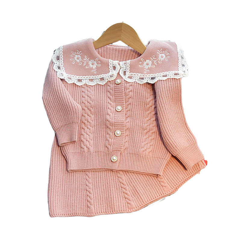 2 Pieces Set Baby Kid Girls Lace Embroidered Cardigan And Solid Color Skirts Wholesale 220927243