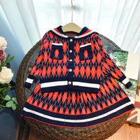Load image into Gallery viewer, 2 Pieces Set Baby Kid Girls Checked Crochet Cardigan And Skirts Wholesale 220927245
