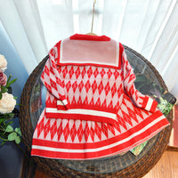 Load image into Gallery viewer, 2 Pieces Set Baby Kid Girls Checked Crochet Cardigan And Skirts Wholesale 220927245
