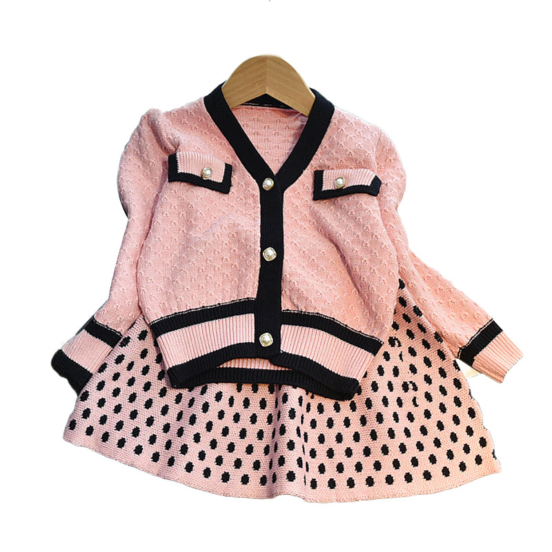 2 Pieces Set Baby Kid Girls Color-blocking Jackets Outwears And Polka dots Skirts Wholesale 220927266