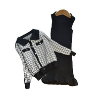 Load image into Gallery viewer, 2 Pieces Set Baby Kid Girls Checked Cardigan And Solid Color Dresses Wholesale 220927269
