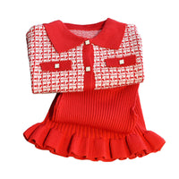 Load image into Gallery viewer, 2 Pieces Set Baby Kid Girls Checked Cardigan And Solid Color Dresses Wholesale 220927269
