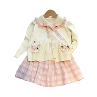 Load image into Gallery viewer, 2 Pieces Set Baby Kid Girls Color-blocking Cardigan And Checked Skirts Wholesale 220927274
