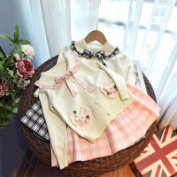 Load image into Gallery viewer, 2 Pieces Set Baby Kid Girls Color-blocking Cardigan And Checked Skirts Wholesale 220927274
