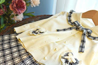 Load image into Gallery viewer, 2 Pieces Set Baby Kid Girls Color-blocking Cardigan And Checked Skirts Wholesale 220927274
