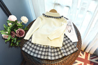 Load image into Gallery viewer, 2 Pieces Set Baby Kid Girls Color-blocking Cardigan And Checked Skirts Wholesale 220927274
