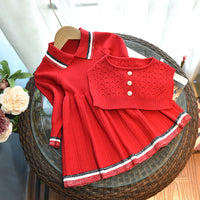 Load image into Gallery viewer, 2 Pieces Set Baby Kid Girls Striped Crochet Dresses And Solid Color Vests Waistcoats Wholesale 220927280
