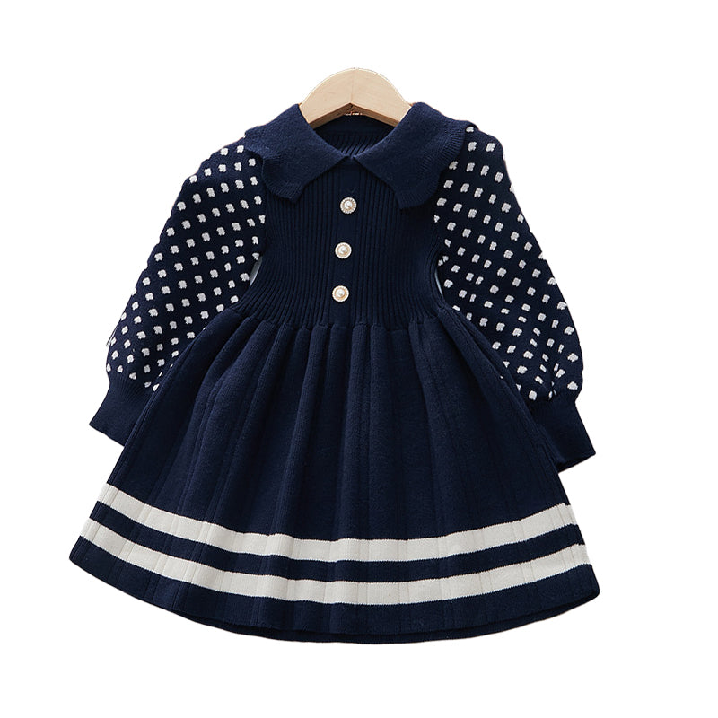 Baby Kid Girls Striped Polka dots Crochet Dresses Wholesale 220927283