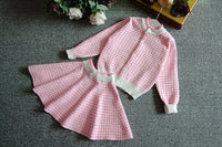 Load image into Gallery viewer, 2 Pieces Set Baby Kid Girls Houndstooth Cardigan And Skirts Wholesale 22092729
