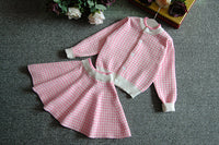 Load image into Gallery viewer, 2 Pieces Set Baby Kid Girls Houndstooth Cardigan And Skirts Wholesale 22092729
