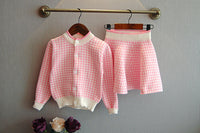Load image into Gallery viewer, 2 Pieces Set Baby Kid Girls Houndstooth Cardigan And Skirts Wholesale 22092729
