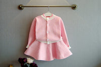 Load image into Gallery viewer, 2 Pieces Set Baby Kid Girls Houndstooth Cardigan And Skirts Wholesale 22092729
