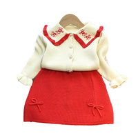 Load image into Gallery viewer, 2 Pieces Set Baby Kid Girls Flower Embroidered Cardigan And Bow Skirts Wholesale 220927291
