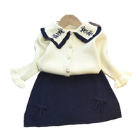 Load image into Gallery viewer, 2 Pieces Set Baby Kid Girls Flower Embroidered Cardigan And Bow Skirts Wholesale 220927291
