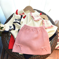 Load image into Gallery viewer, 2 Pieces Set Baby Kid Girls Flower Embroidered Cardigan And Bow Skirts Wholesale 220927291
