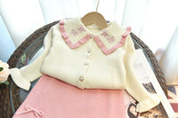 Load image into Gallery viewer, 2 Pieces Set Baby Kid Girls Flower Embroidered Cardigan And Bow Skirts Wholesale 220927291
