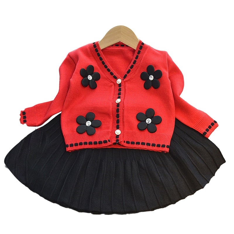 2 Pieces Set Baby Kid Girls Flower Cardigan And Solid Color Skirts Wholesale 220927292
