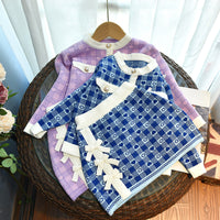 Load image into Gallery viewer, 2 Pieces Set Baby Kid Girls Love heart Checked Crochet Jackets Outwears And Skirts Wholesale 220927295
