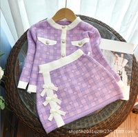 Load image into Gallery viewer, 2 Pieces Set Baby Kid Girls Love heart Checked Crochet Jackets Outwears And Skirts Wholesale 220927295
