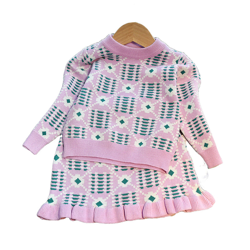 2 Pieces Set Baby Kid Girls Crochet Sweaters And Skirts Wholesale 220927296