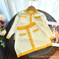 Load image into Gallery viewer, 2 Pieces Set Baby Kid Girls Color-blocking Crochet Cardigan And Skirts Wholesale 220927297
