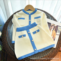Load image into Gallery viewer, 2 Pieces Set Baby Kid Girls Color-blocking Crochet Cardigan And Skirts Wholesale 220927297
