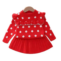 Load image into Gallery viewer, 2 Pieces Set Baby Kid Girls Polka dots Crochet Sweaters And Solid Color Skirts Wholesale 220927298
