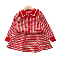 Load image into Gallery viewer, 2 Pieces Set Baby Kid Girls Checked Crochet Tops And Skirts Wholesale 220927308
