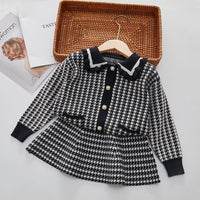 Load image into Gallery viewer, 2 Pieces Set Baby Kid Girls Checked Crochet Tops And Skirts Wholesale 220927308
