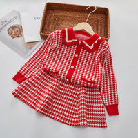 Load image into Gallery viewer, 2 Pieces Set Baby Kid Girls Checked Crochet Tops And Skirts Wholesale 220927308
