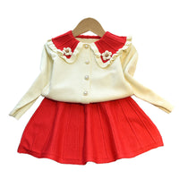 Load image into Gallery viewer, 2 Pieces Set Baby Kid Girls Flower Cardigan Knitwear And Solid Color Skirts Wholesale 220927356
