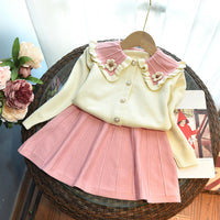 Load image into Gallery viewer, 2 Pieces Set Baby Kid Girls Flower Cardigan Knitwear And Solid Color Skirts Wholesale 220927356
